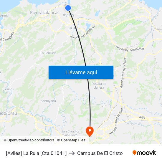 [Avilés]  La Rula [Cta 01041] to Campus De El Cristo map