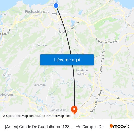 [Avilés]  Conde De Guadalhorce 123 -Tranvía [Cta 01043] to Campus De El Cristo map