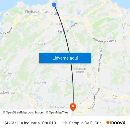 [Avilés]  La Industria [Cta 01047] to Campus De El Cristo map