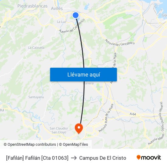 [Fafilán]  Fafilán [Cta 01063] to Campus De El Cristo map