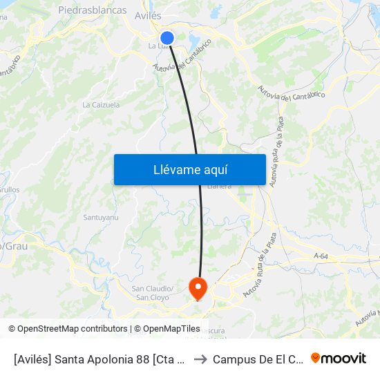 [Avilés]  Santa Apolonia 88 [Cta 01085] to Campus De El Cristo map