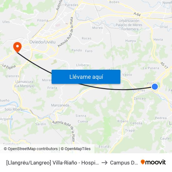 [Llangréu/Langreo]  Villa-Riaño - Hospital Valle Del Nalón [Cta 01251] to Campus De El Cristo map