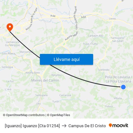 [Iguanzo]  Iguanzo [Cta 01254] to Campus De El Cristo map