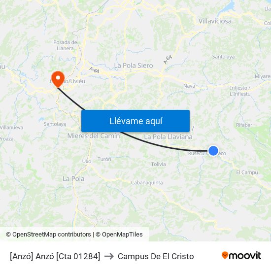 [Anzó]  Anzó [Cta 01284] to Campus De El Cristo map
