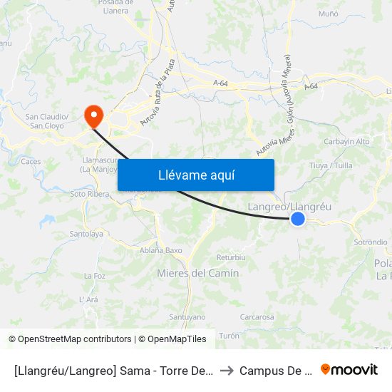 [Llangréu/Langreo]  Sama - Torre De Abajo [Cta 01295] to Campus De El Cristo map