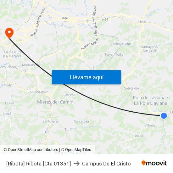 [Ribota]  Ribota [Cta 01351] to Campus De El Cristo map