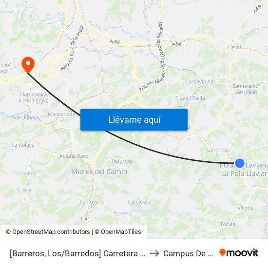 [Barreros, Los/Barredos]  Carretera Tiraña [Cta 01354] to Campus De El Cristo map