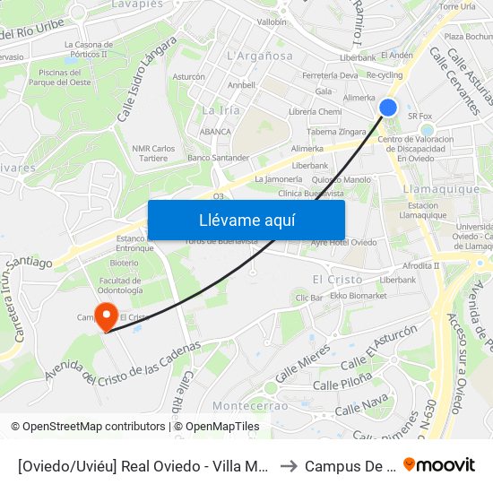 [Oviedo/Uviéu]  Real Oviedo - Villa Magdalena [Cta 02065] to Campus De El Cristo map