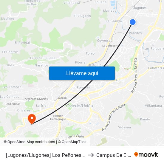 [Lugones/Llugones]  Los Peñones [Cta 02074] to Campus De El Cristo map