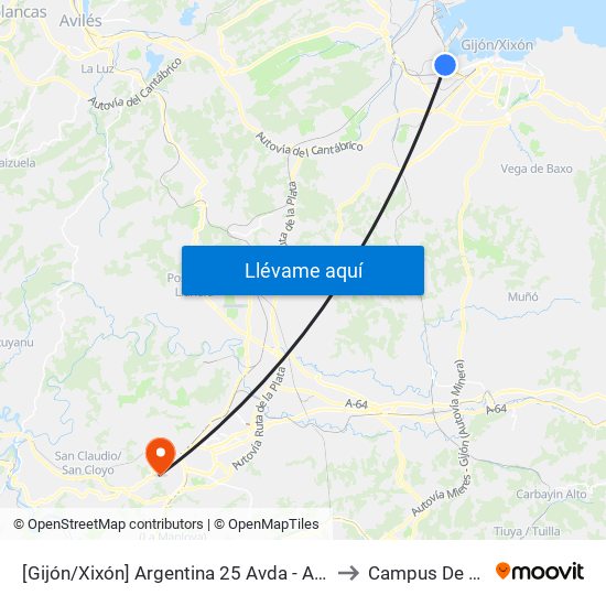 [Gijón/Xixón]  Argentina 25 Avda - Ateneo [Cta 02928] to Campus De El Cristo map