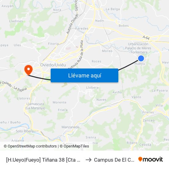 [H.Ueyo|Fueyo]  Tiñana 38 [Cta 03517] to Campus De El Cristo map