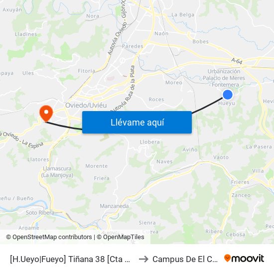 [H.Ueyo|Fueyo]  Tiñana 38 [Cta 03518] to Campus De El Cristo map