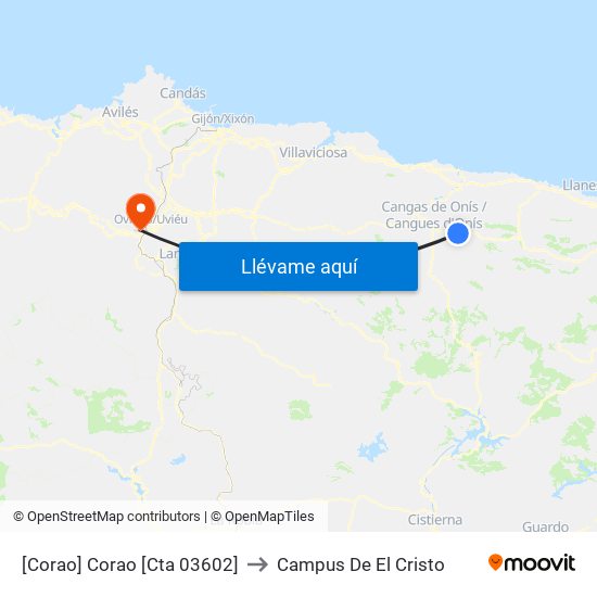 [Corao]  Corao [Cta 03602] to Campus De El Cristo map