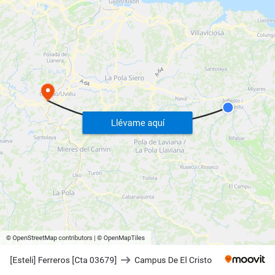 [Esteli]  Ferreros [Cta 03679] to Campus De El Cristo map