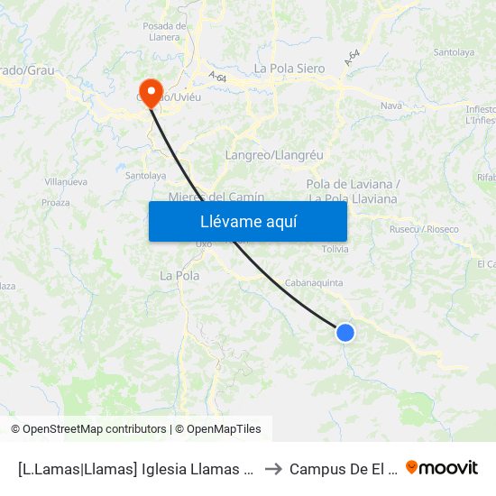 [L.Lamas|Llamas]  Iglesia Llamas [Cta 05875] to Campus De El Cristo map