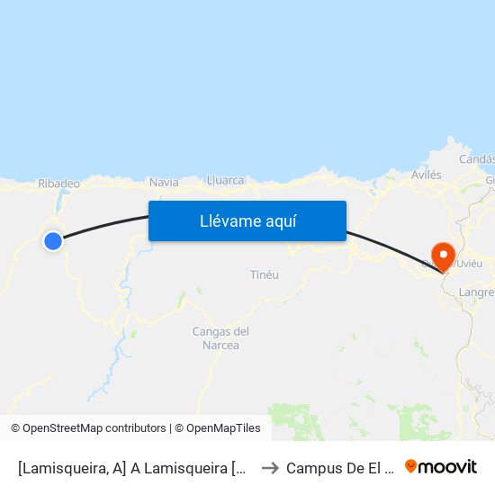 [Lamisqueira, A]  A Lamisqueira [Cta 05892] to Campus De El Cristo map