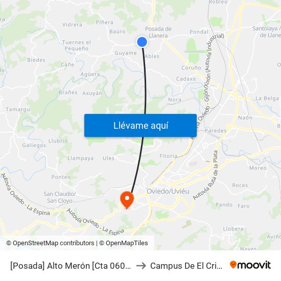 [Posada]  Alto Merón [Cta 06075] to Campus De El Cristo map