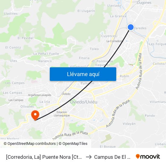 [Corredoria, La]  Puente Nora [Cta 07417] to Campus De El Cristo map