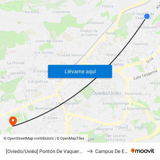 [Oviedo/Uviéu]  Pontón De Vaqueros [Cta 07421] to Campus De El Cristo map