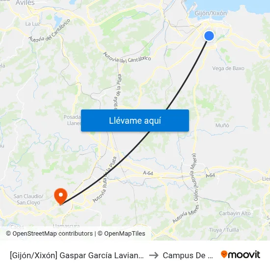 [Gijón/Xixón]  Gaspar García Laviana 74 [Cta 07427] to Campus De El Cristo map