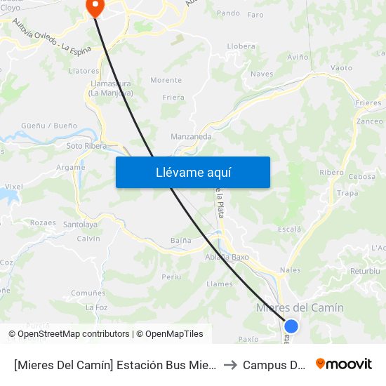 [Mieres Del Camín]  Estación Bus Mieres - Rotonda [Cta 16512] to Campus De El Cristo map