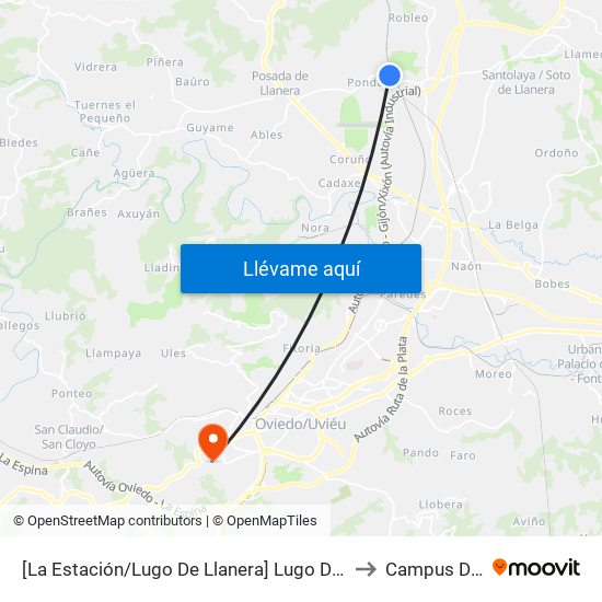 [La Estación/Lugo De Llanera]  Lugo De Llanera - Cabina [Cta 12584] to Campus De El Cristo map