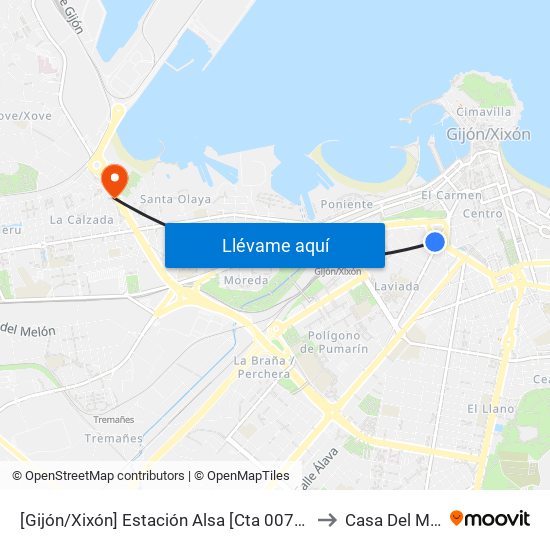 [Gijón/Xixón]  Estación Alsa [Cta 00784] to Casa Del Mar map