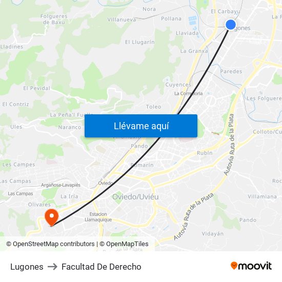 Lugones to Facultad De Derecho map