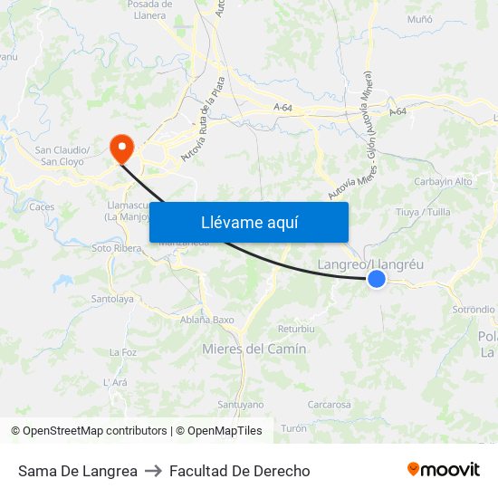 Sama De Langrea to Facultad De Derecho map