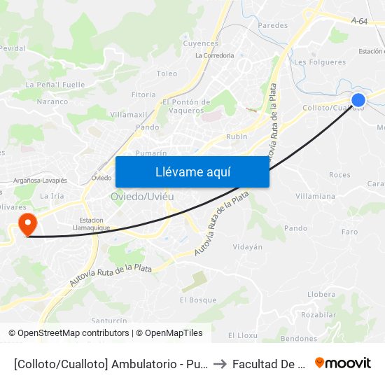 [Colloto/Cualloto]  Ambulatorio - Puente [Cta 20758] to Facultad De Derecho map
