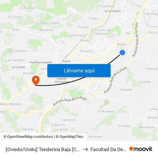 [Oviedo/Uviéu]  Tenderina Baja [Cta 20818] to Facultad De Derecho map