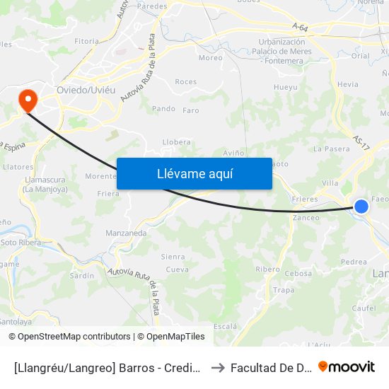 [Llangréu/Langreo]  Barros - Credine [Cta 20918] to Facultad De Derecho map