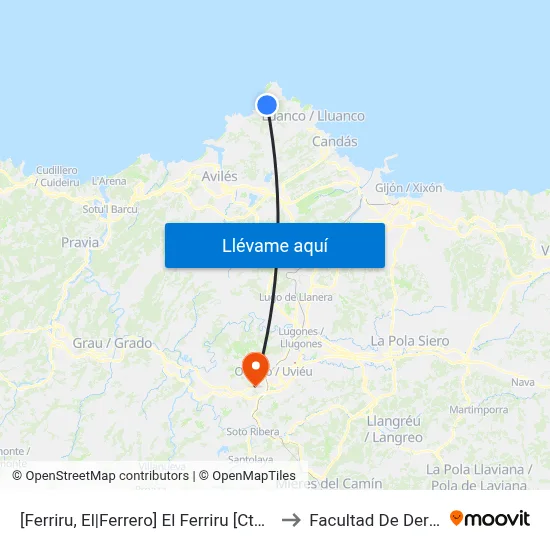 [Ferriru, El|Ferrero]  El Ferriru [Cta 00321] to Facultad De Derecho map