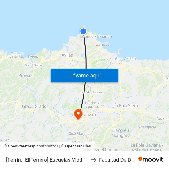 [Ferriru, El|Ferrero]  Escuelas Viodo [Cta 00325] to Facultad De Derecho map
