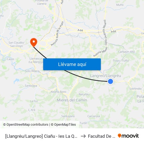 [Llangréu/Langreo]  Ciañu - Ies La Quintana [Cta 00428] to Facultad De Derecho map