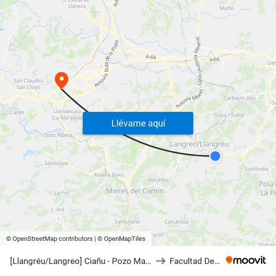 [Llangréu/Langreo]  Ciañu - Pozo María Luisa [Cta 00430] to Facultad De Derecho map