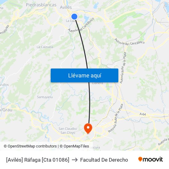 [Avilés]  Ráfaga [Cta 01086] to Facultad De Derecho map
