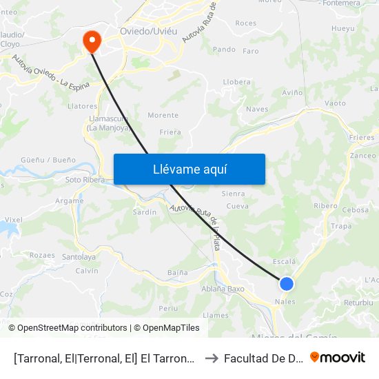 [Tarronal, El|Terronal, El]  El Tarronal [Cta 01132] to Facultad De Derecho map