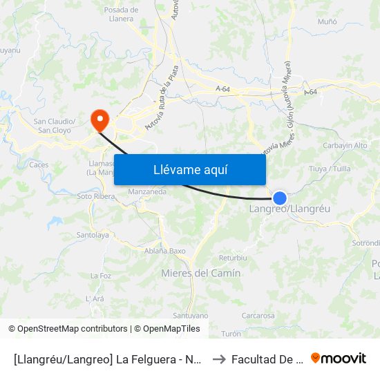 [Llangréu/Langreo]  La Felguera - Norte 52 [Cta 01156] to Facultad De Derecho map