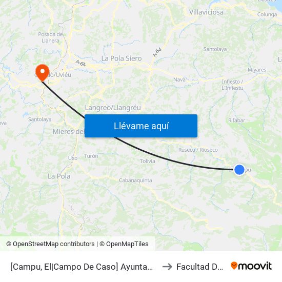 [Campu, El|Campo De Caso]  Ayuntamiento Caso [Cta 01229] to Facultad De Derecho map