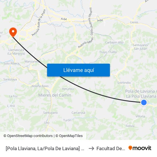 [Pola Llaviana, La/Pola De Laviana]  Solavega [Cta 01292] to Facultad De Derecho map