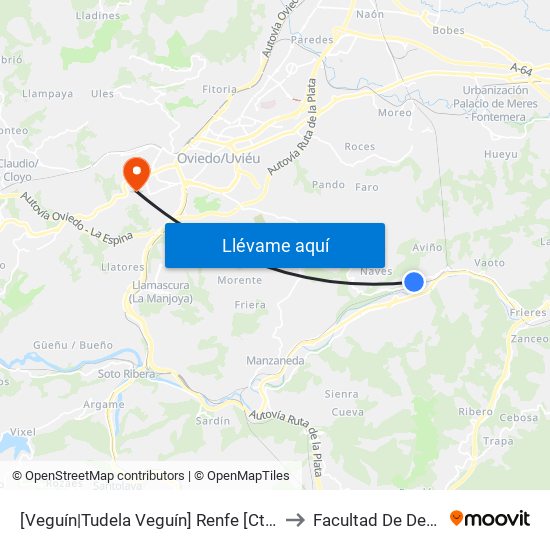 [Veguín|Tudela Veguín]  Renfe [Cta 01303] to Facultad De Derecho map