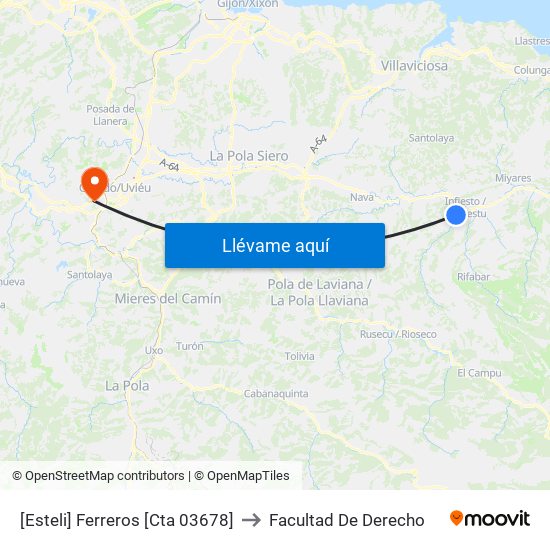[Esteli]  Ferreros [Cta 03678] to Facultad De Derecho map