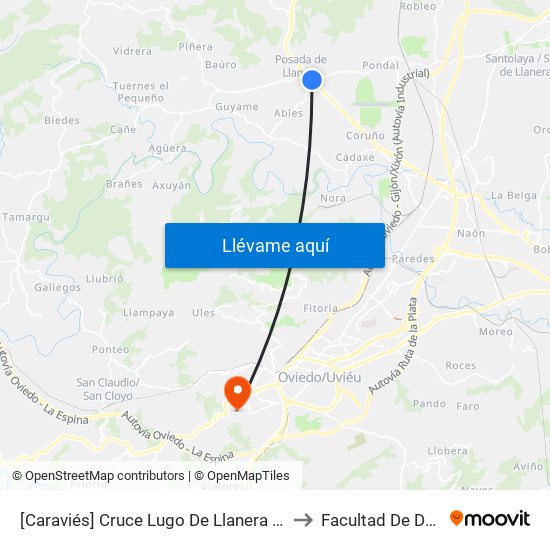 [Caraviés]  Cruce Lugo De Llanera [Cta 04142] to Facultad De Derecho map