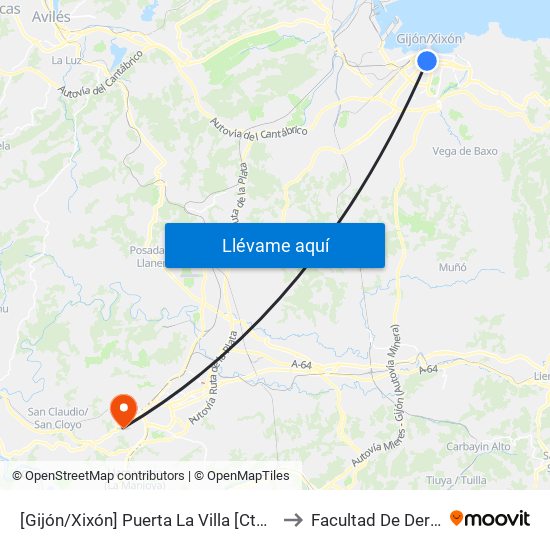 [Gijón/Xixón]  Puerta La Villa [Cta 06824] to Facultad De Derecho map