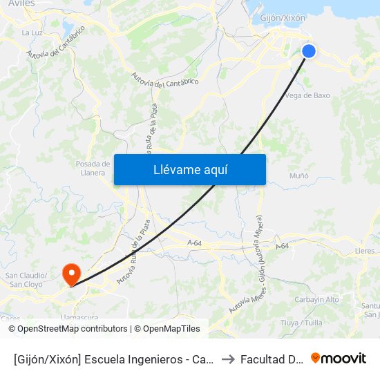 [Gijón/Xixón]  Escuela Ingenieros - Campus Viesques [Cta 06904] to Facultad De Derecho map