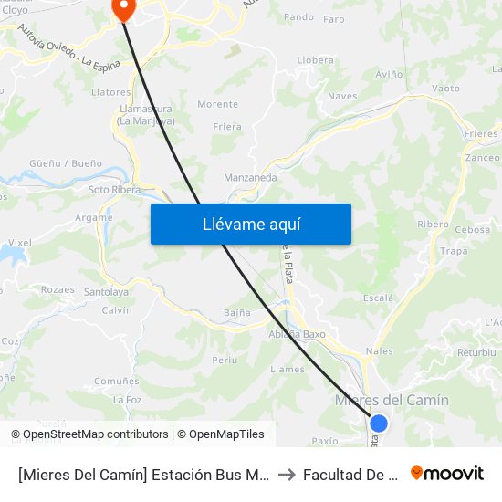 [Mieres Del Camín]  Estación Bus Mieres [Cta 07991] to Facultad De Derecho map