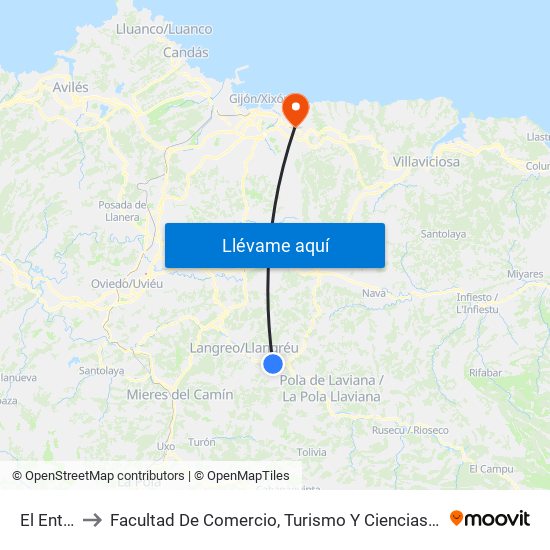 El Entrego to Facultad De Comercio, Turismo Y Ciencias Sociales Jovellanos map