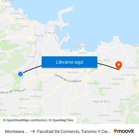 Monteana Estación to Facultad De Comercio, Turismo Y Ciencias Sociales Jovellanos map