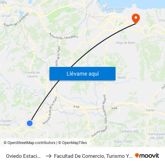 Oviedo Estación Llamaquique to Facultad De Comercio, Turismo Y Ciencias Sociales Jovellanos map